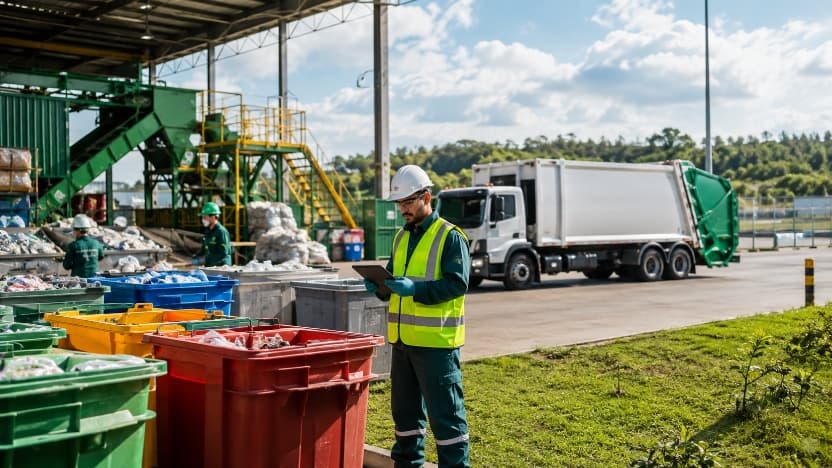 Profissional acompanhando uma operação de gerenciamento de resíduos
